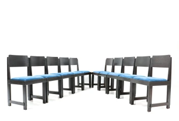 Set of 10 Art Deco Dining Chairs, Black Lacquered Oak, 1920s